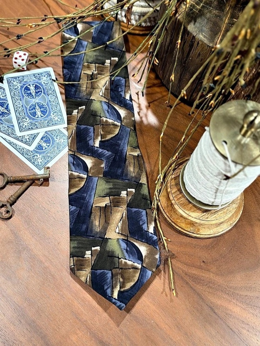 Stonehenge under the microscope, vodka Silk Abstract Pattern Tie in Blue & Brown